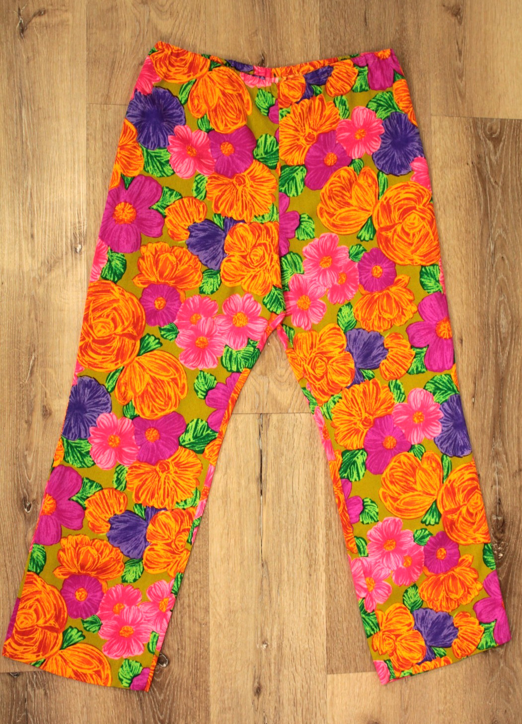 VTG Women’s 60s Orange Psychedelic Floral Top & Pants Set S/M 1960s Hawaiian