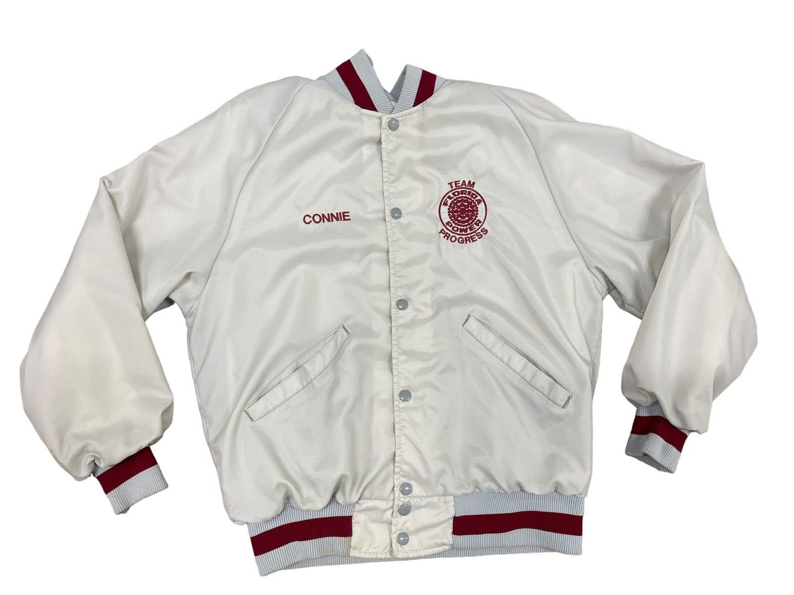 Florida Power Team Progress Vintage Coaches Jacket White Red Nylon Medium 70’s