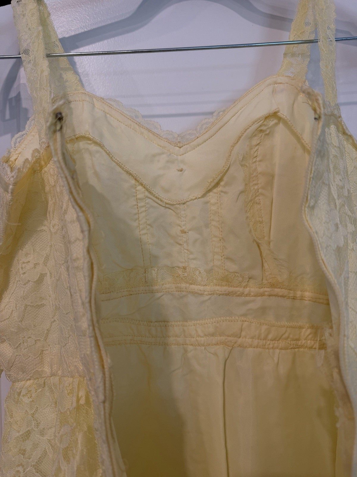 Women’s Vtg Yellow Maxi Dress Lace 2 Piece Set Size XS 70’s Prairie Croquette