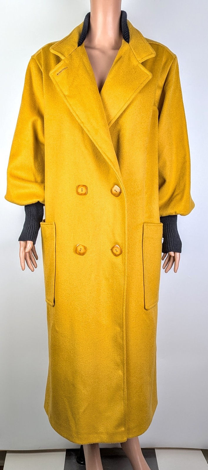 Michelle Stuart 100% Pure Wool Double Breasted Long Coat Yellow/Mustard size M