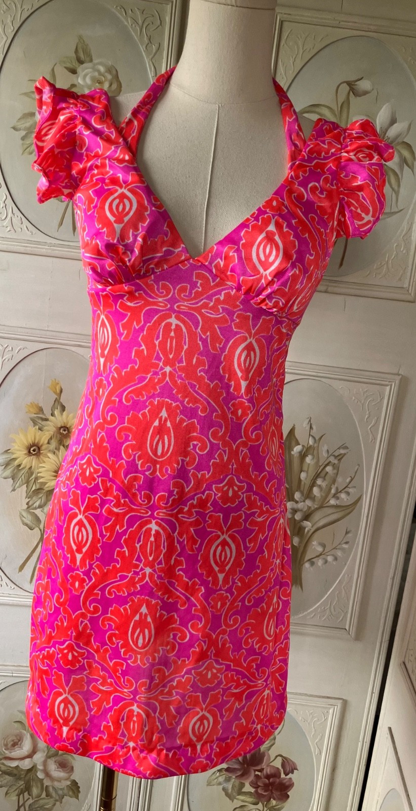 VTG 60s JC PENNEY PSYCHEDELIC 3 PIECES HOT PINK+ORANGE BIKINI+DRESS USA 9/32 EUC