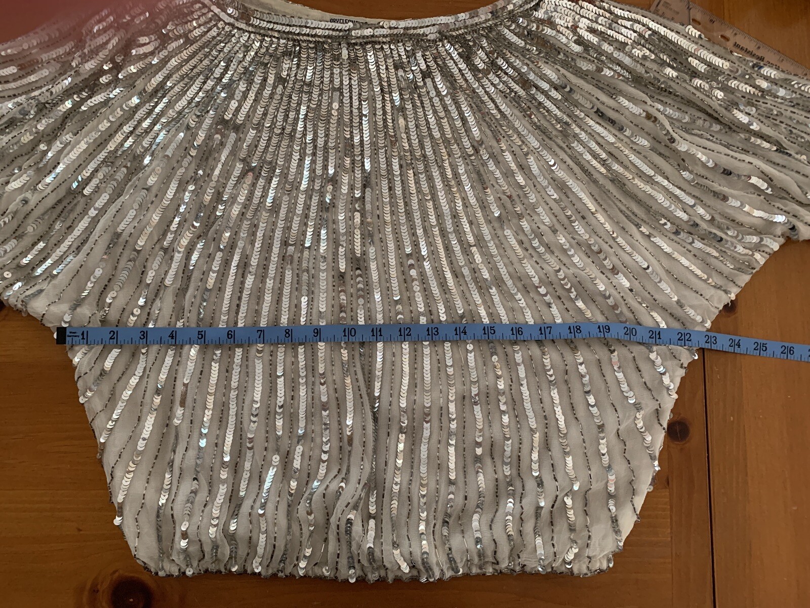 Vintage Three Flaggs 100% Silk Beaded Sequin Top Silver Color Size M