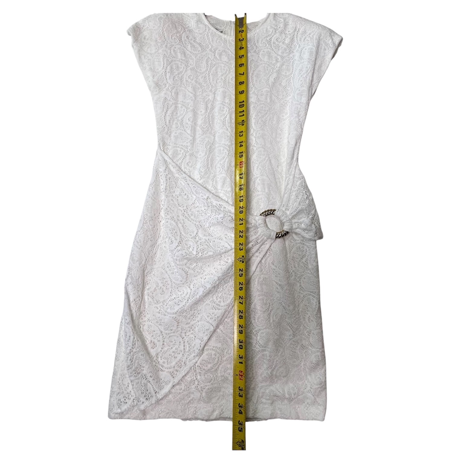 Vintage 80s White Paisley Lace Cocktail Mini Dress Chic Padded Shoulder Sz 9/10