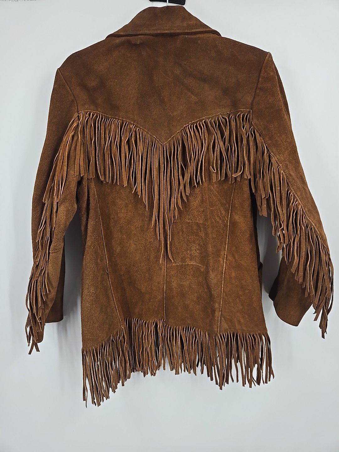Vintage 1960s Pioneer Wear Brown Suede Fringe Jacket Coat Womens 16 Retro Cowboy