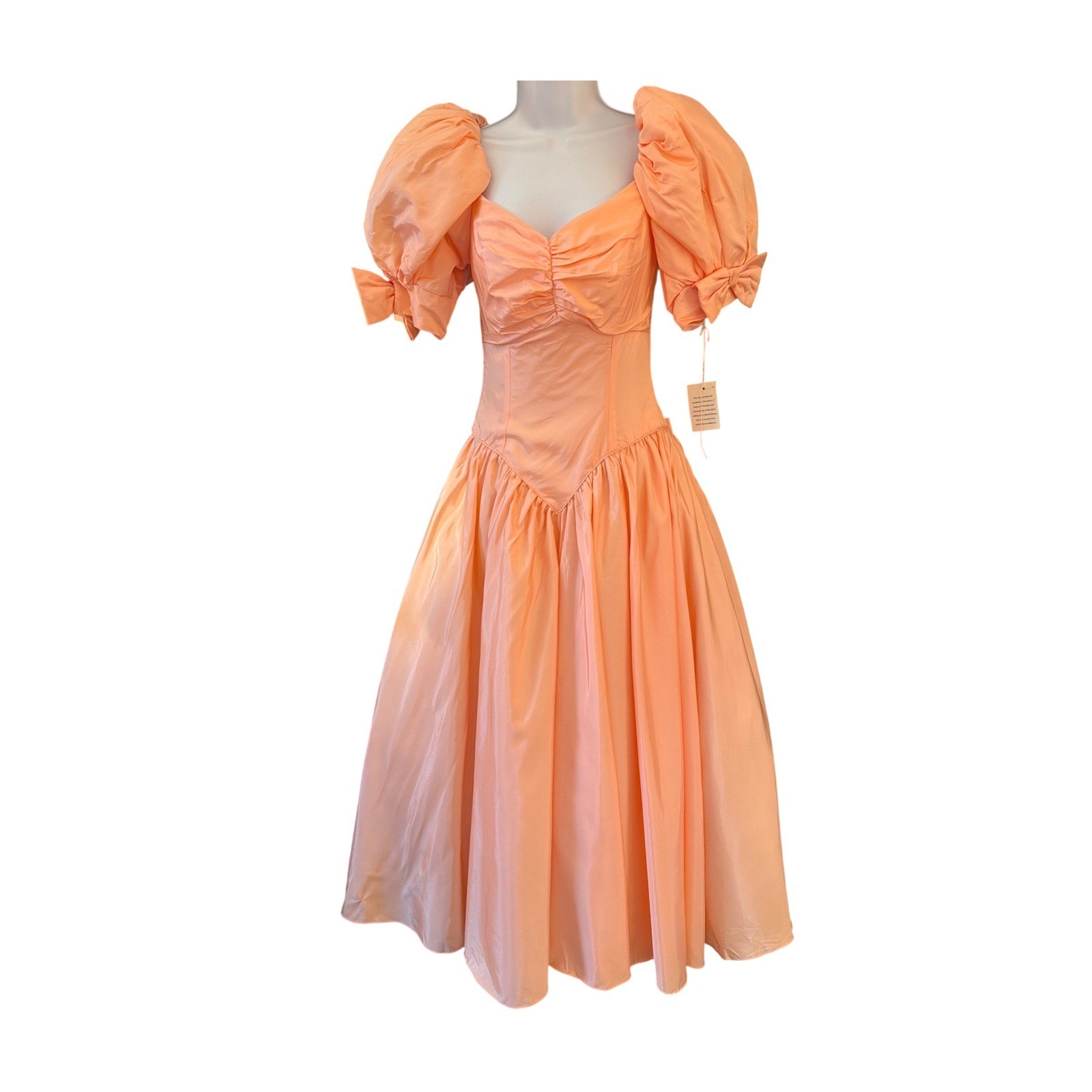 80s Vintage Peach Gown Deadstock Prom Dress Puffy Sleeve Barbiecore Princesscore