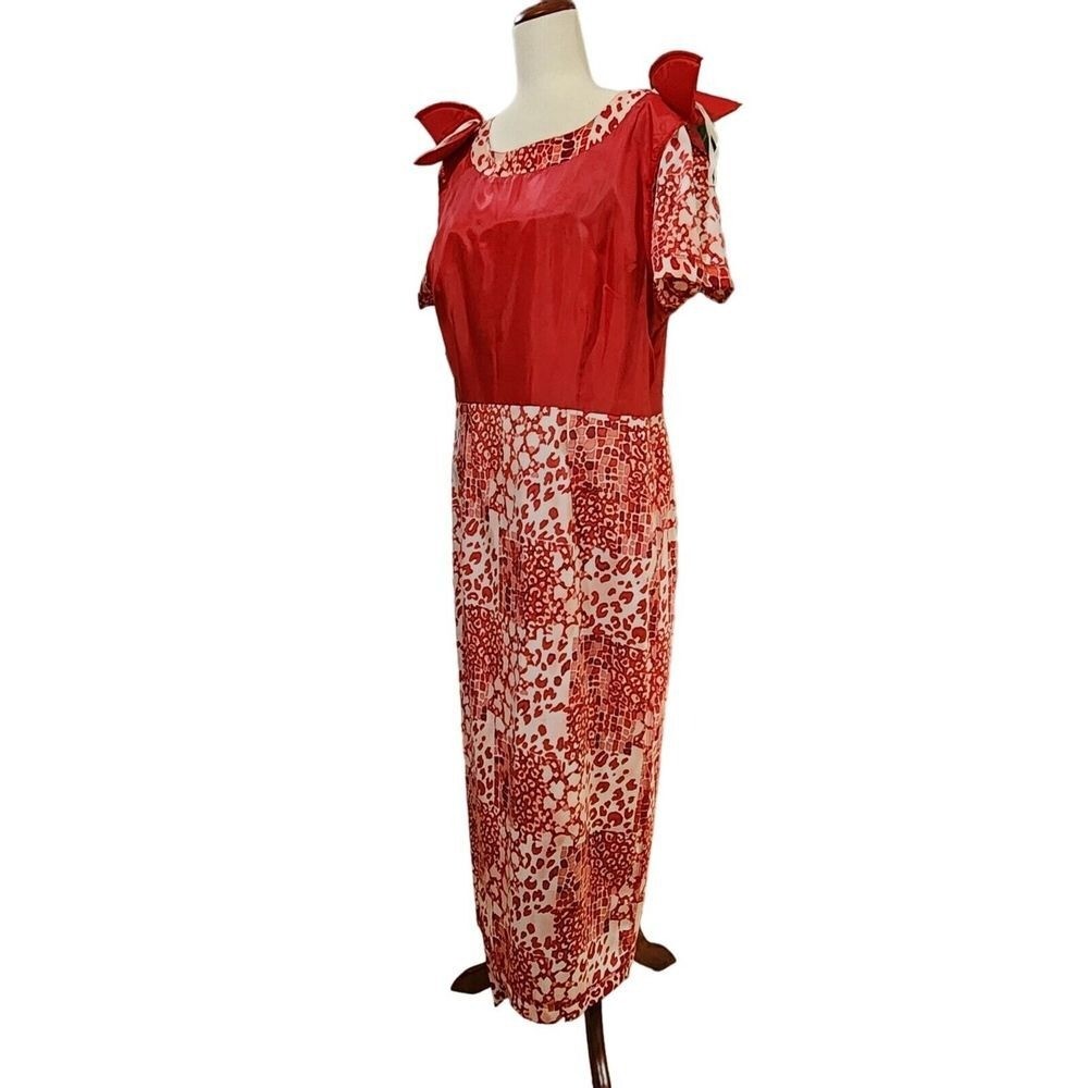 Vintage 90s Sag Harbor Missy Red Printed Midi Belted Dress Size 16