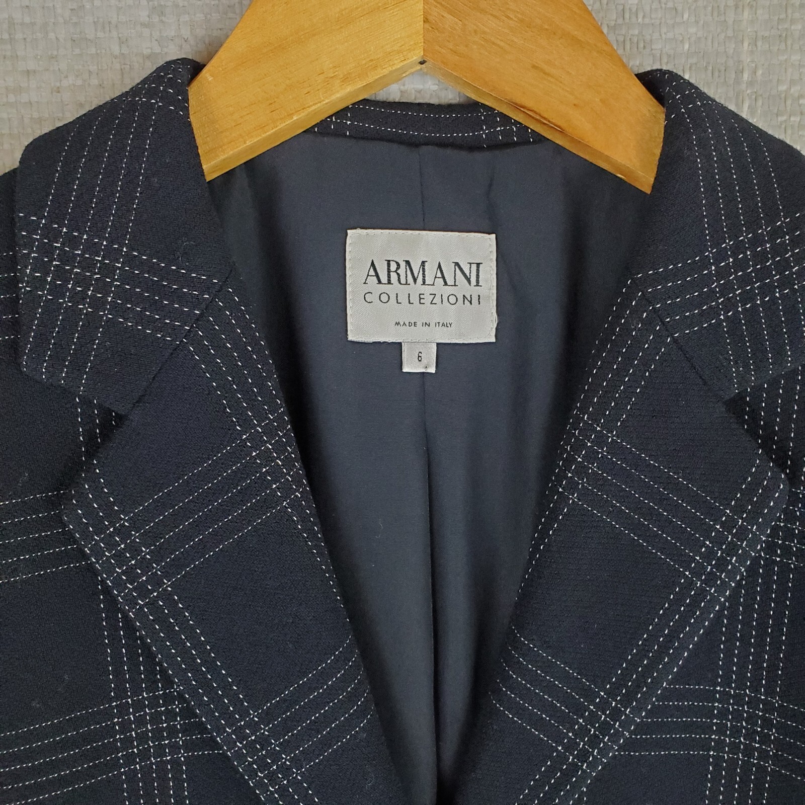 ARMANI COLLEZIONI Womens Size Small 6 Italy Made Black Plaid Wool Blazer Jacket