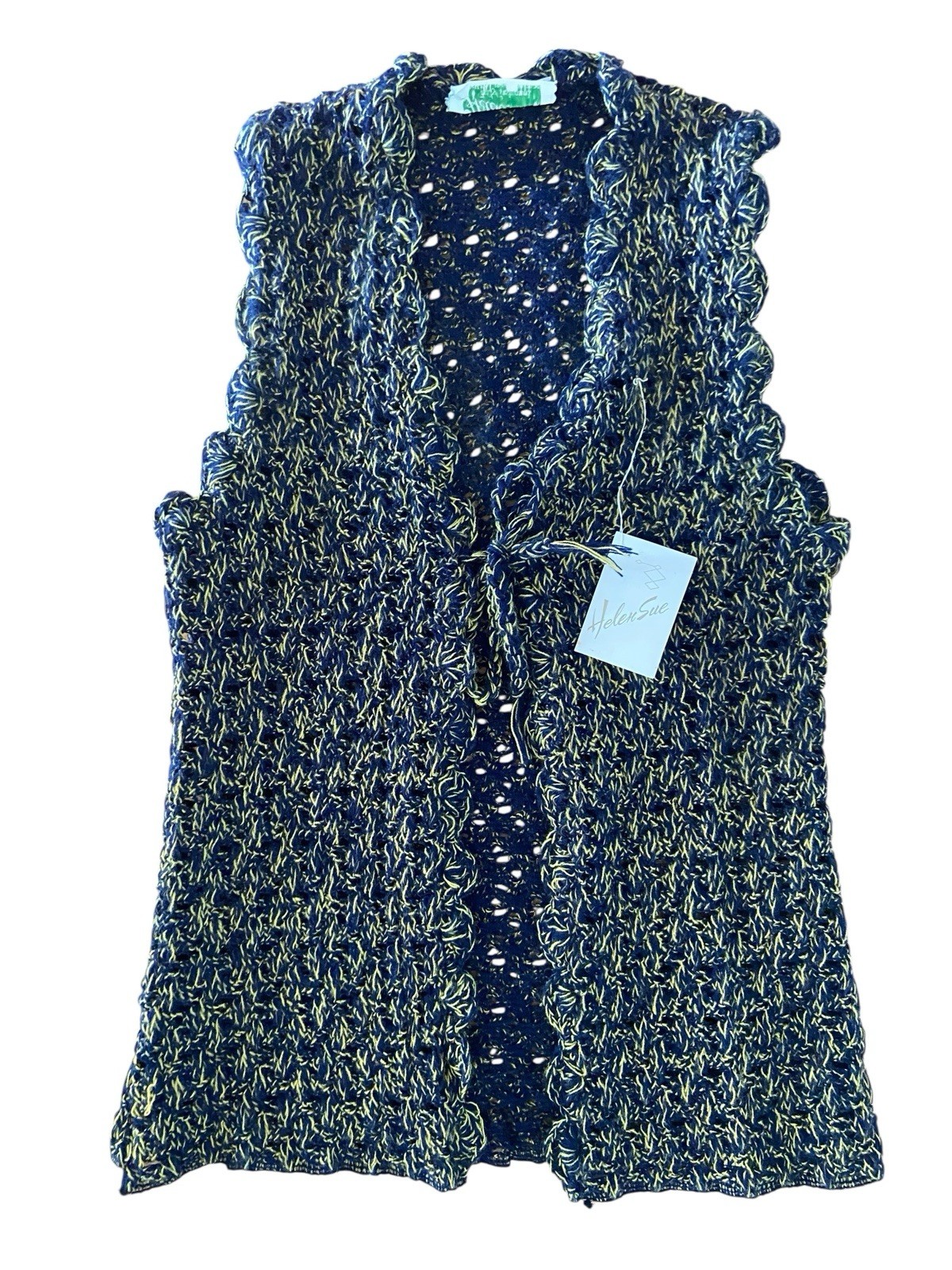 Vintage 60s 70s Helen Sue Crochet Knit Sweater Vest Open Grannycore Boho Hippie