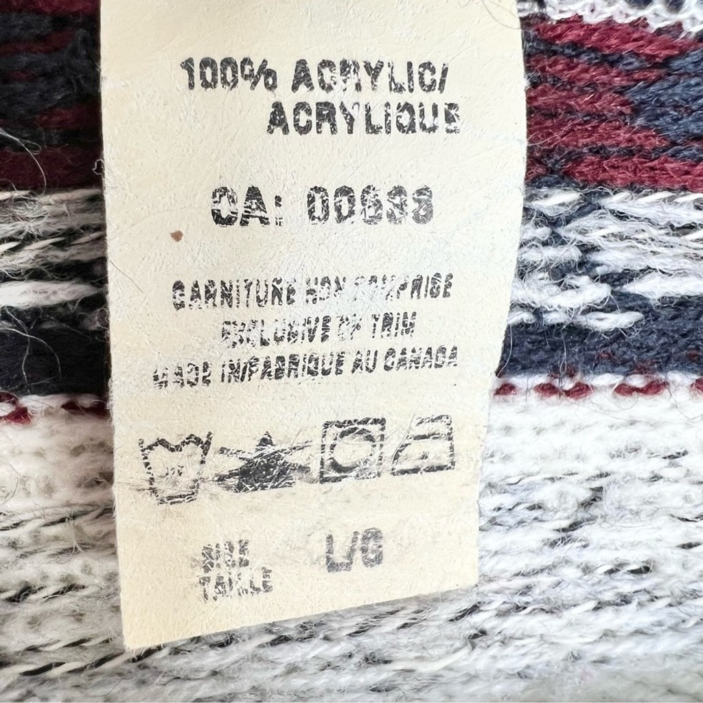 Vintage Carroll Reed acrylic ivory navy burgundy fair isle boxy tunic cardigan L