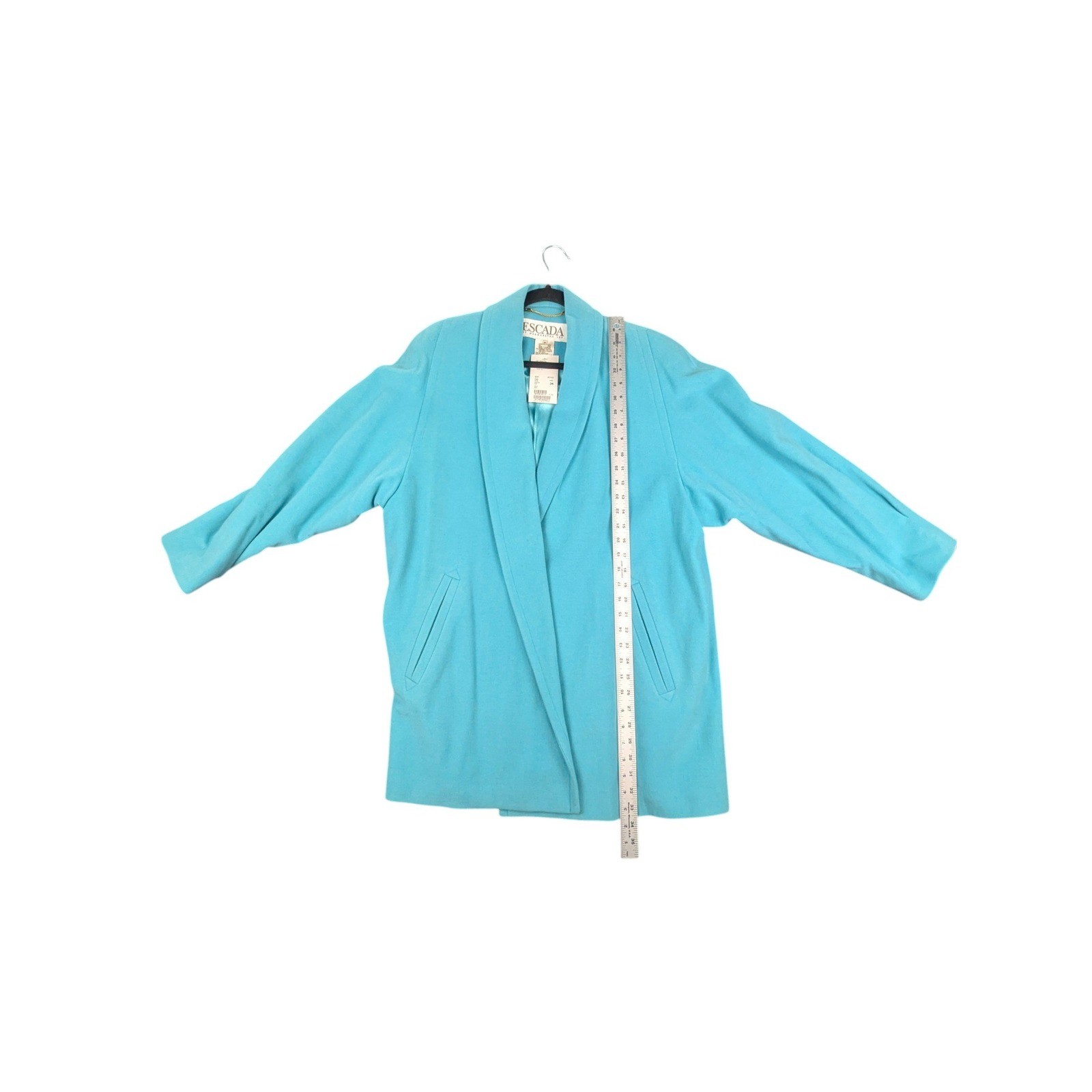 Escada Margaretha Ley Wool Angora Silk Coat Blue Shawl Collar Sz 36 Vintage NWT