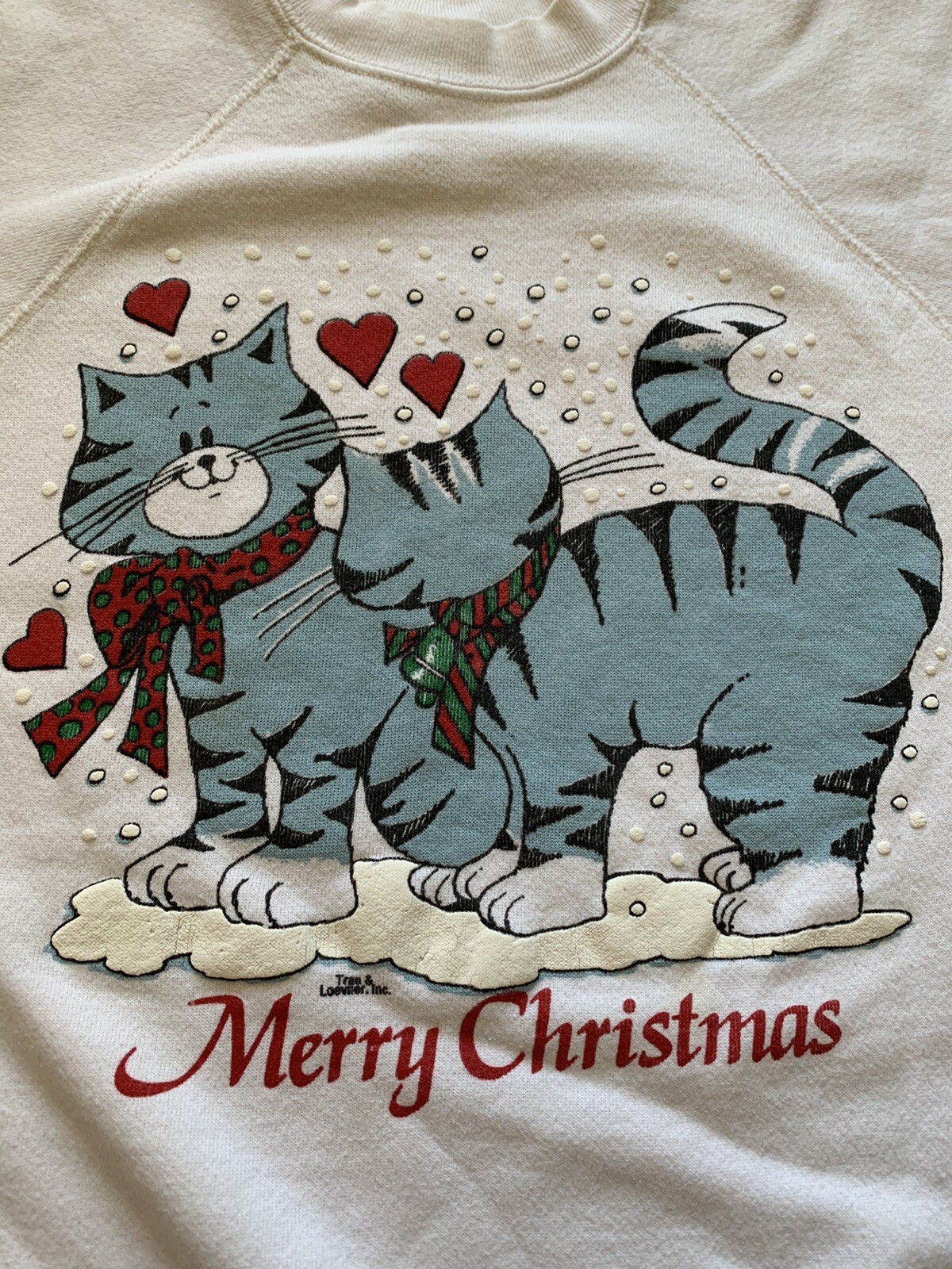 Merry Christmas Cats In Love Sweatshirt Ugly Sweater US Sweats White Vtg Large