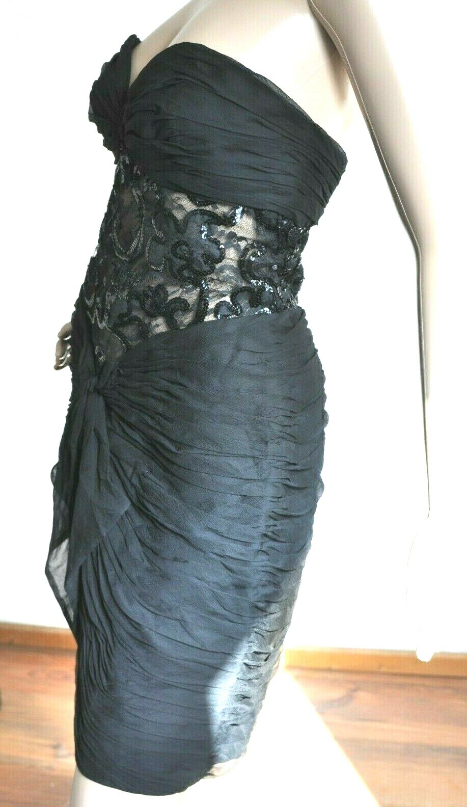 Bellville Sassoon Mullany Evening Party Cocktail Dress Silk Lace Vintage 90s 38