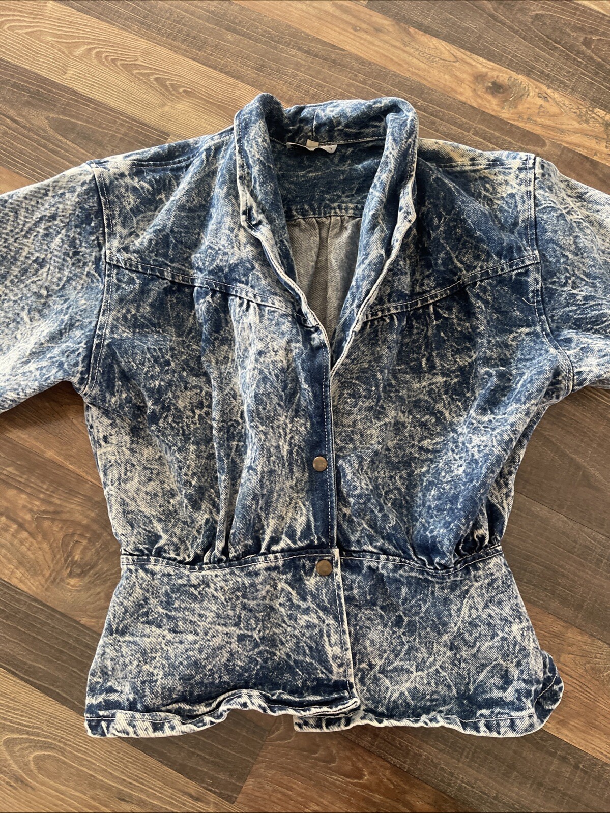 Paris Blues Acid Wash Denim Bomber Jacket with Peplum Size L Vintage 90s