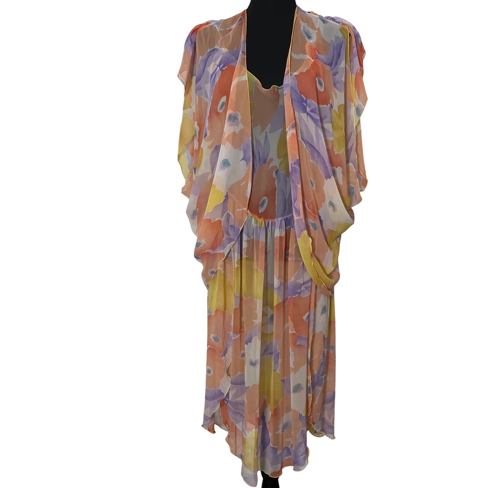 Vintage Peignoir Set Ralph Montenero Nightgown Robe Amazing flutter sleeve USA