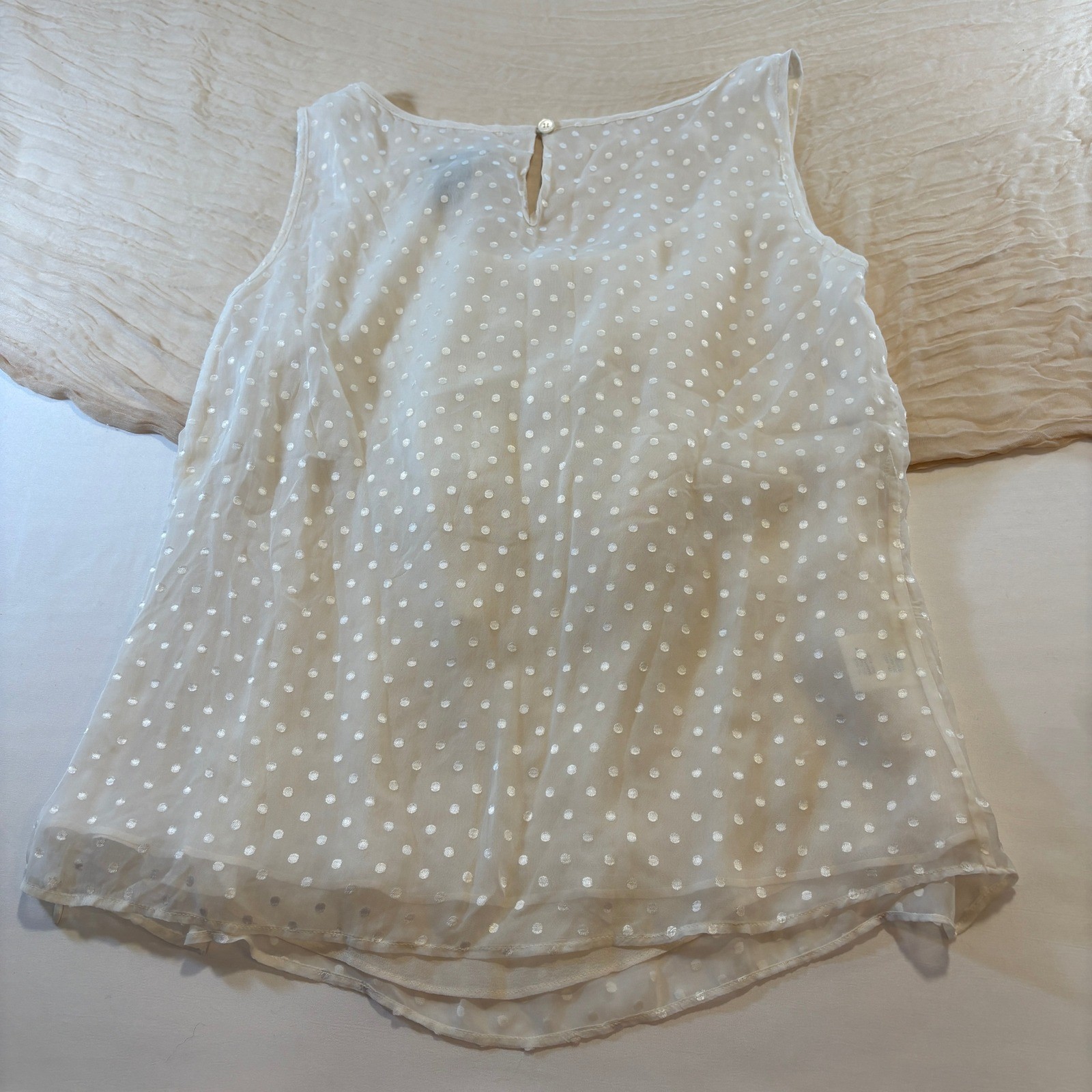 Don Caster Womens Sleeveless Cream Polka Dot Silk Blouse Size M