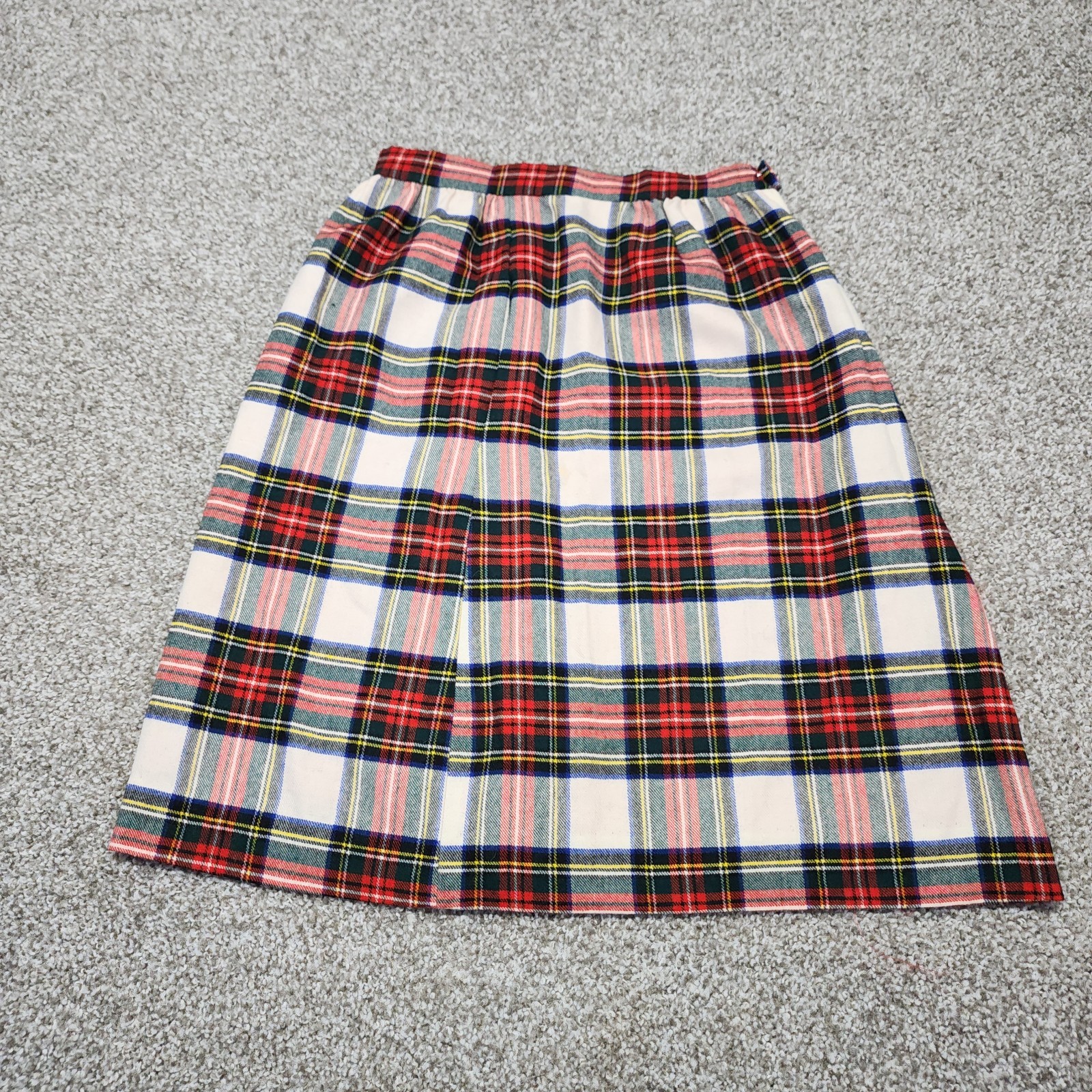 Vintage Woven Pure New Wool Tartan Plaid Skirt Womens XS 26 Waist Scotland Lined