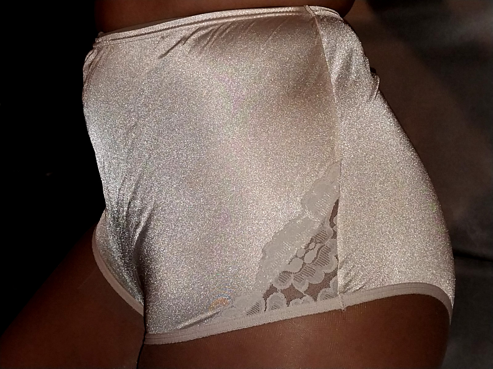 VTG Vanity Fair Lace Nouveau Shiny Nylon Panty Full Cut 5 S/M Heartbreaker WHITE