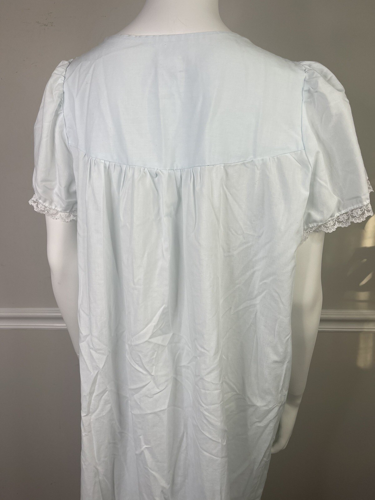 Vintage Carole Blue Semi Sheer Lightweight Cottage Prairie Nightgown Large