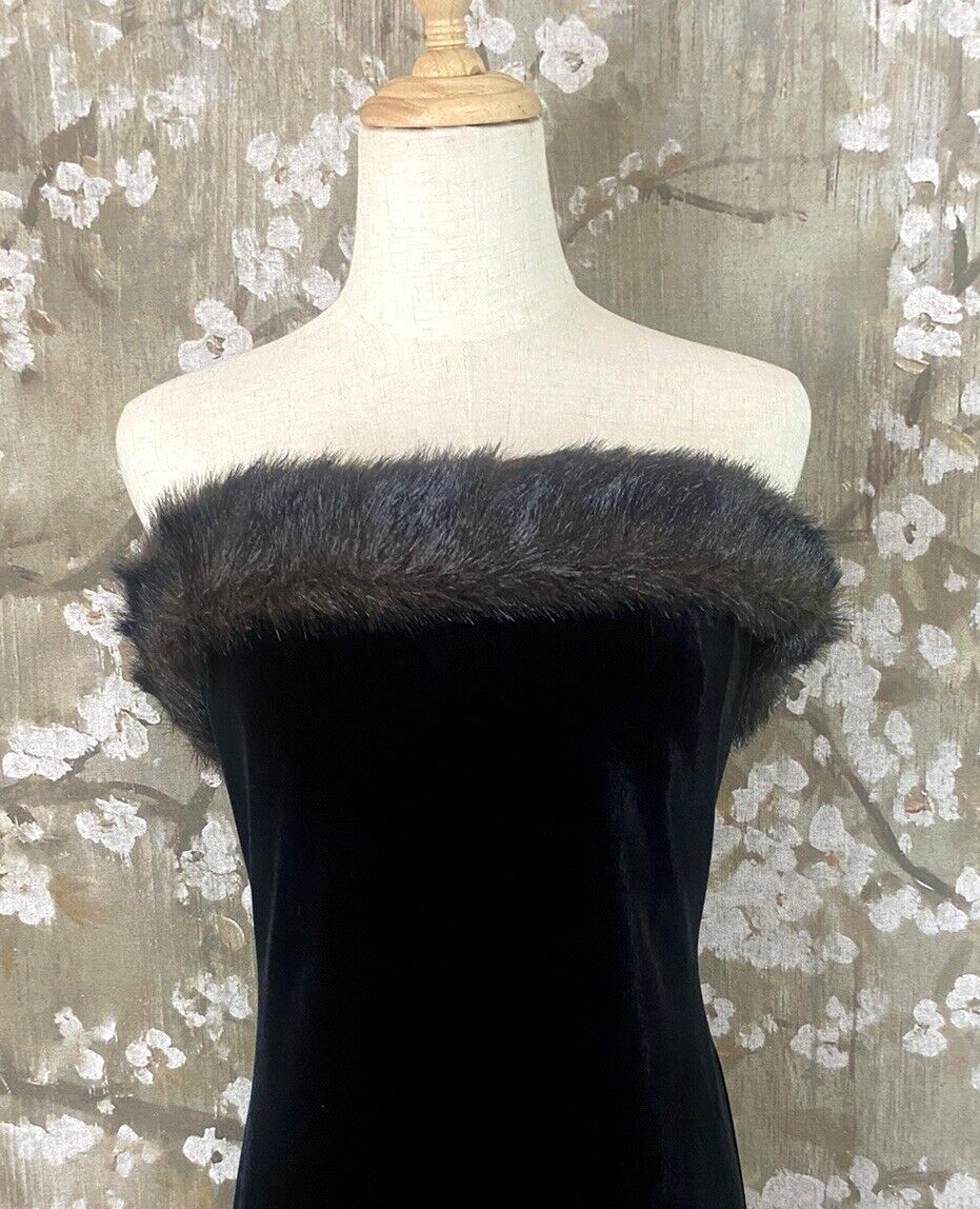 VTG CACHET Black Velvet Faux Fur Collar Wiggle Cocktail Prom Party Dress 8 EVC