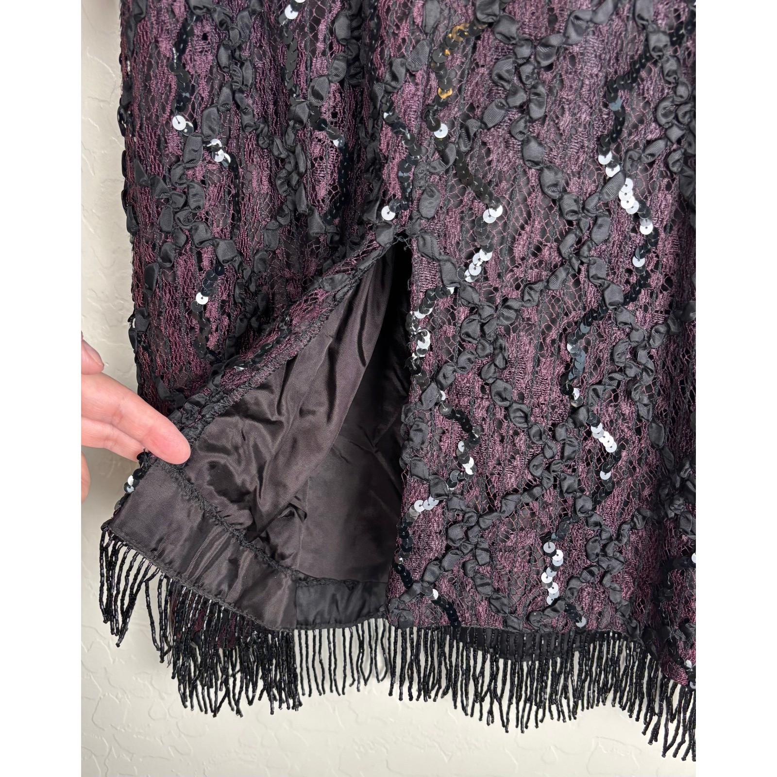 Shuet Young HW Collections Lace Sequin Beaded Dress Purple Black 9-10 2406