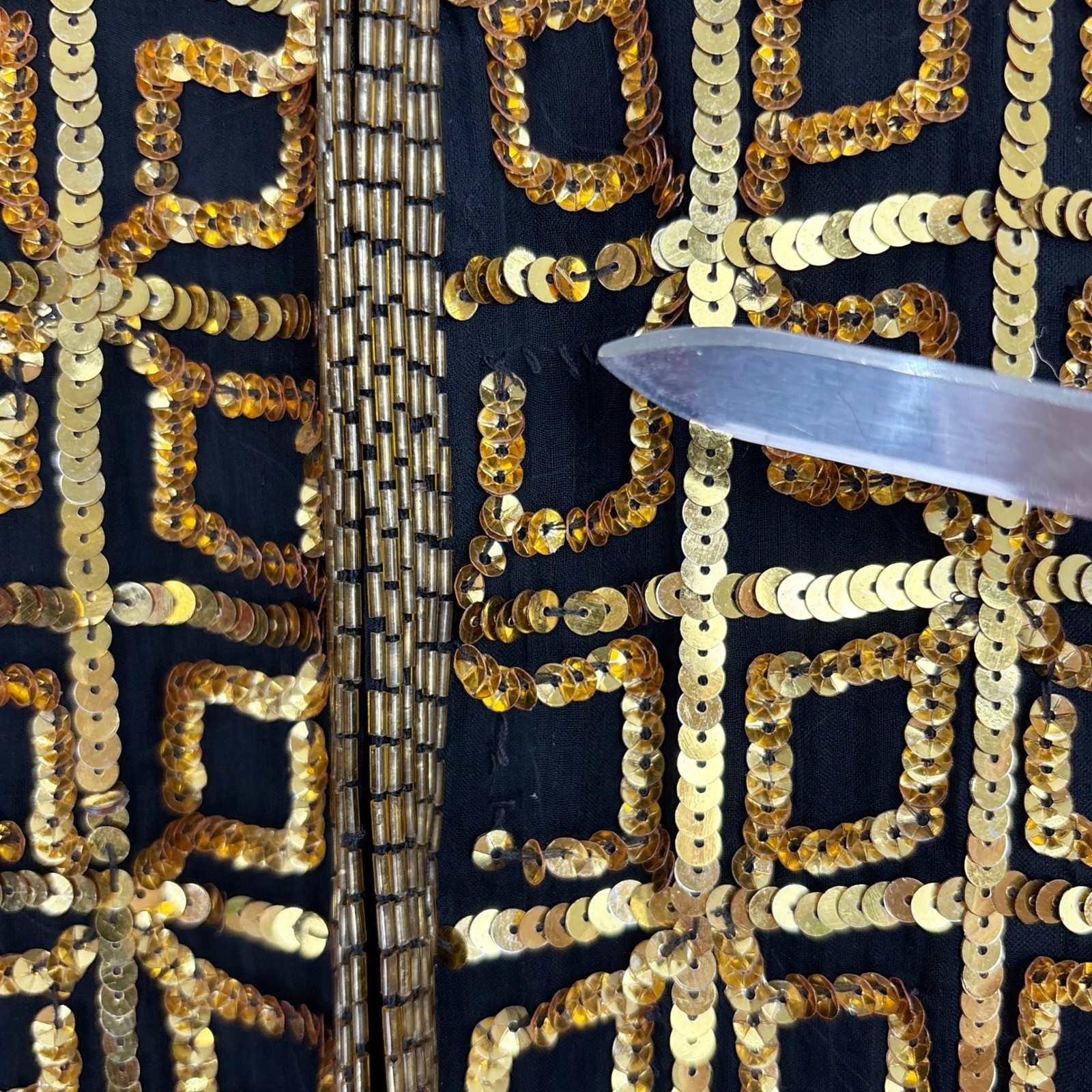 CARINA Vintage Sequin Beaded Jacket Blazer Women’s Medium Black Gold Geometric