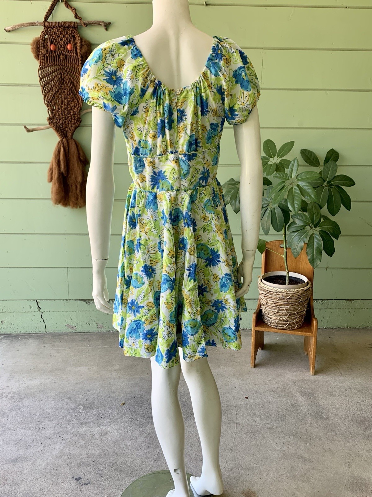 Pretty Floral Watercolor fun Summer Dress 1970s vintage Handmade Boho Cowgirl