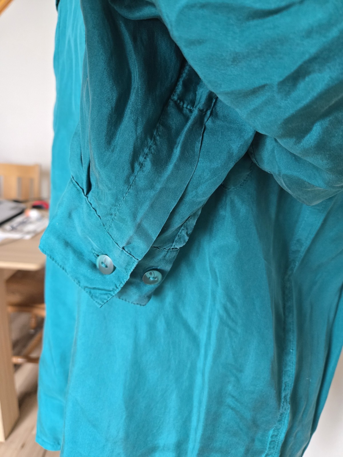 Vintave Shirt Joule Energy Teal Green/silk/sizeM/blouse/pocket/button/longsleeve