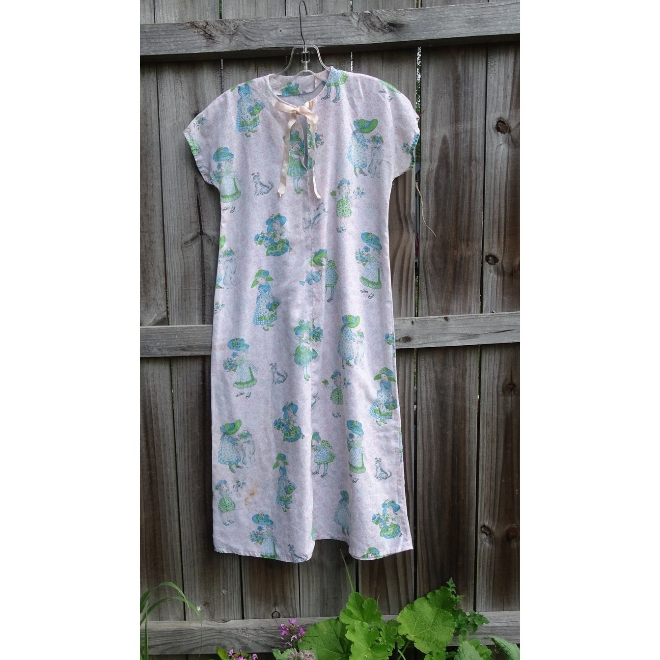 Vtg Floral Midi Housedress Novelty Print 70s Small Cottage Garden Cottagecore