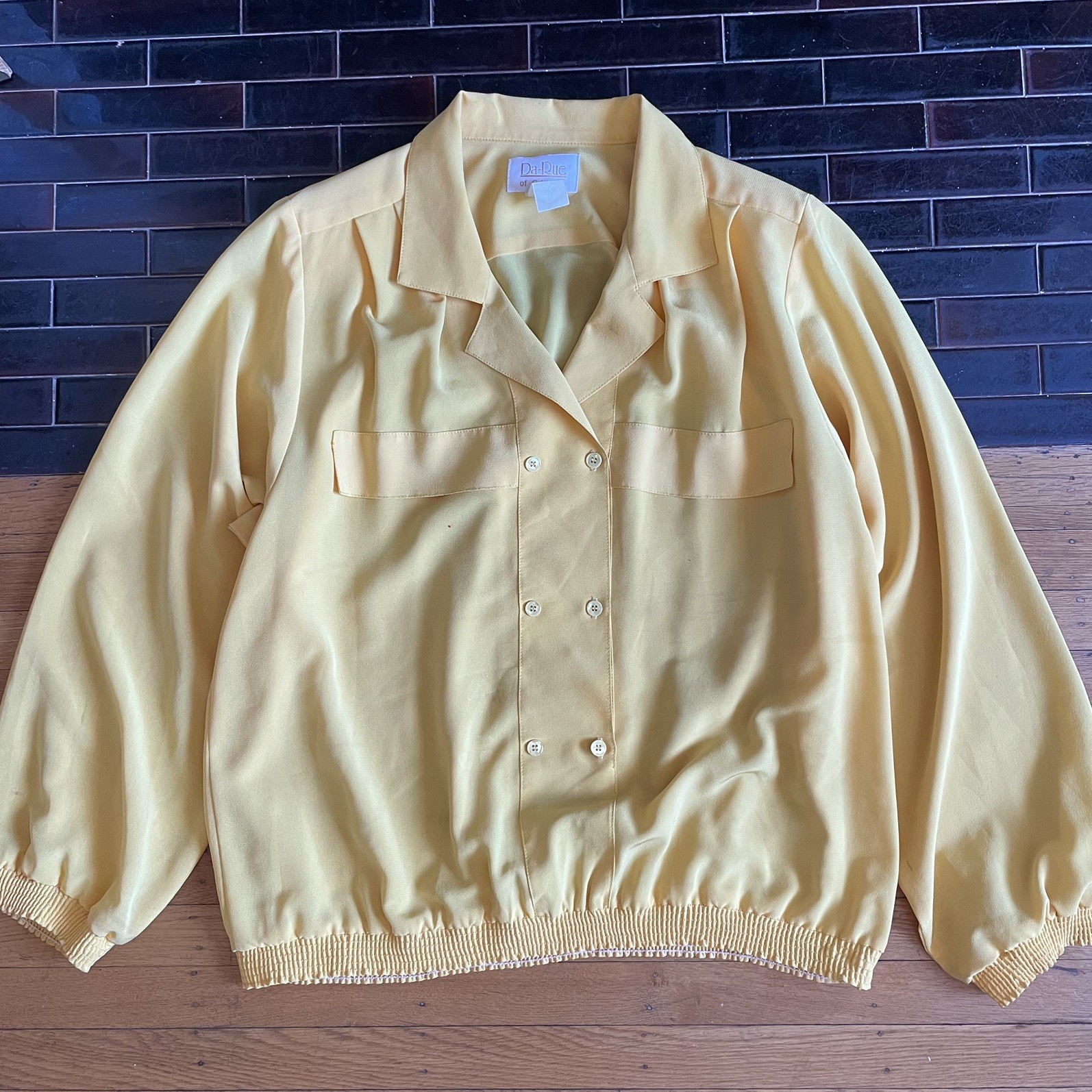 Da-Rue of California 80s Yellow Polyester Button Shirt Womens 12 Vintage
