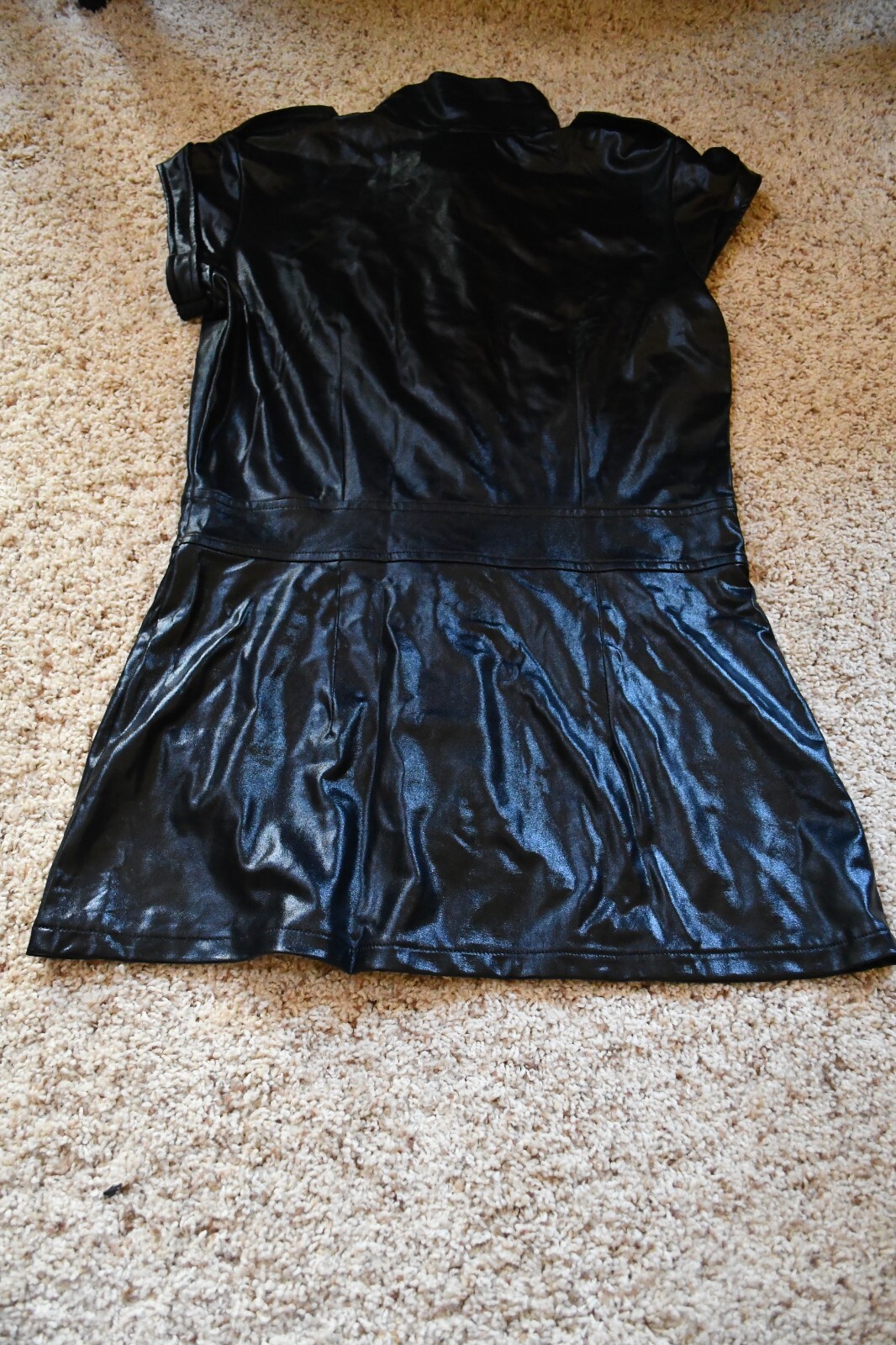 BLACK SHINY BUTTON UP MINI DRESS DREAMS ONE SIZE