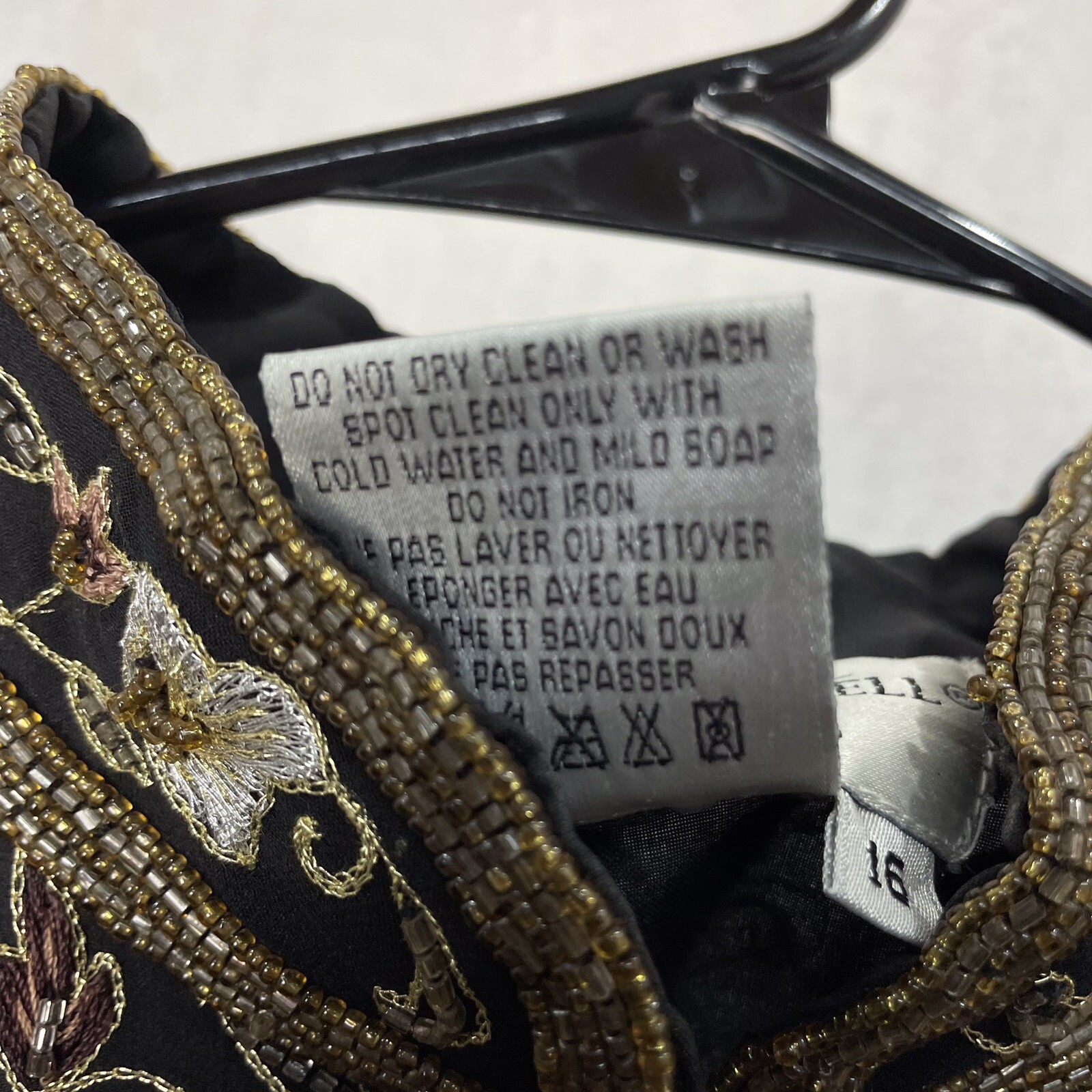 VTG Adrianna Papell Evening Silk Beaded Embroidered Jacket 16 Black Silver Gold