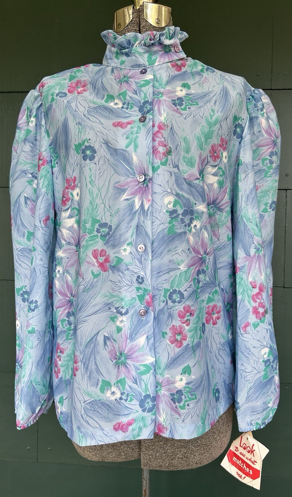 Vintage Deadstock 80s Blouse Size 38 Watercolor Floral Print Grandma Secretary