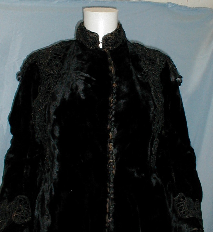 Plush Antique Dress Bustle Cape Victorian 1870 Black Velvet w/ Black Braiding