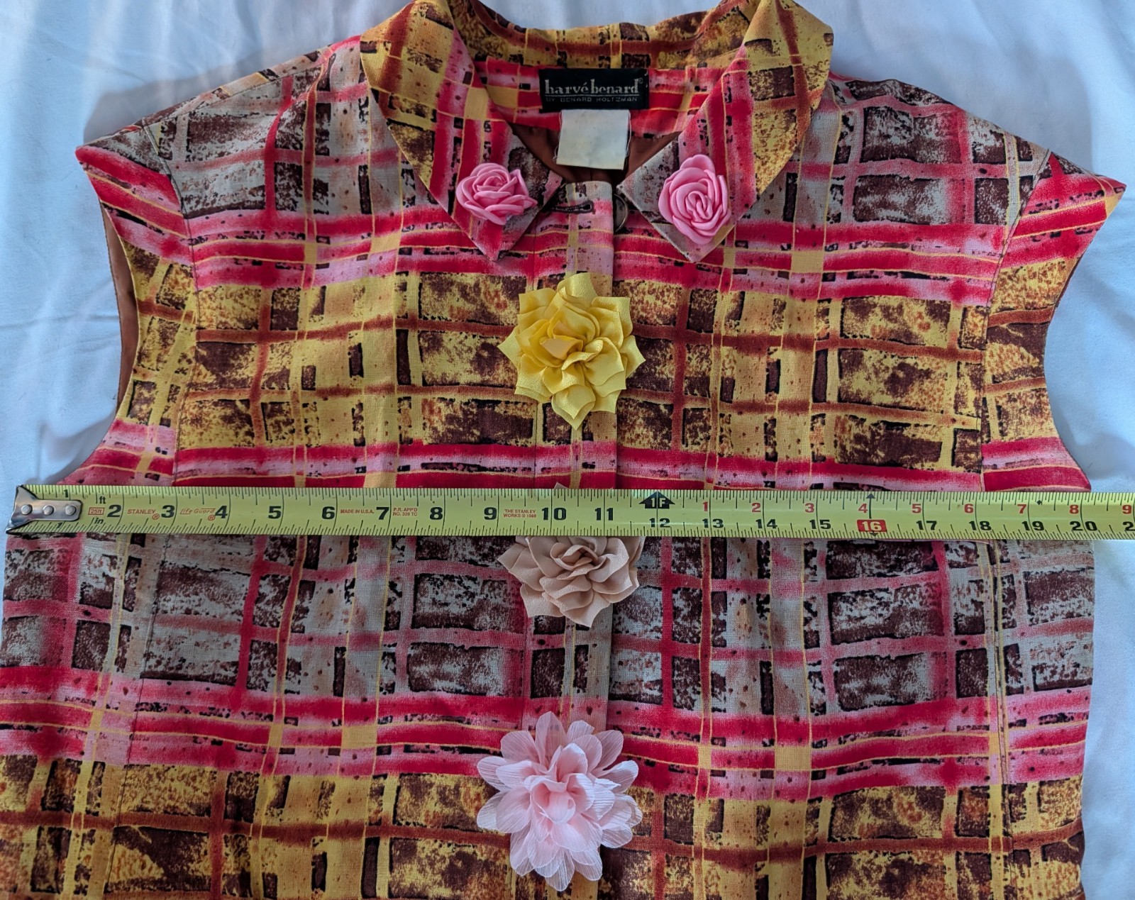 OOAK Pant Suit Women Sz 14 Harve 3D Flower Abstract Color Casual Crop Legs Lined