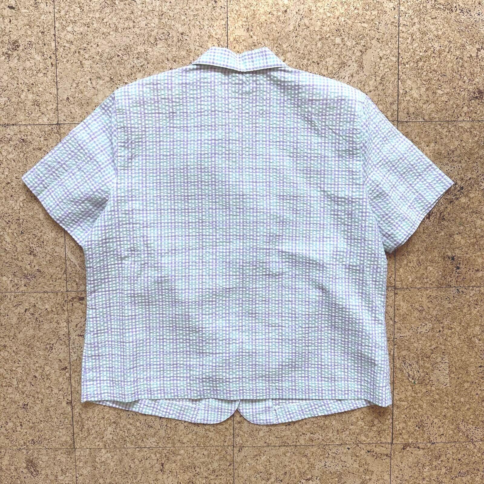 ALFRED DUNNER Gingham Button Up Shirt Womens 14 Green/Purple/White Cottage Beads