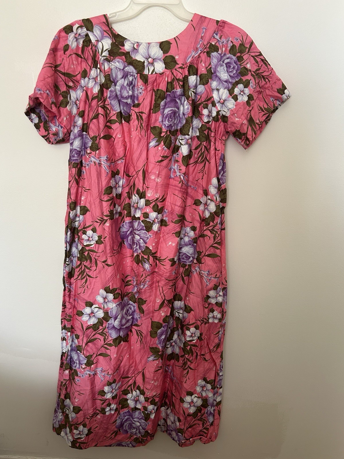 Vintage Sears Floral House Dress Size M 12-14 Pink Mumu Gown Cotton Granny