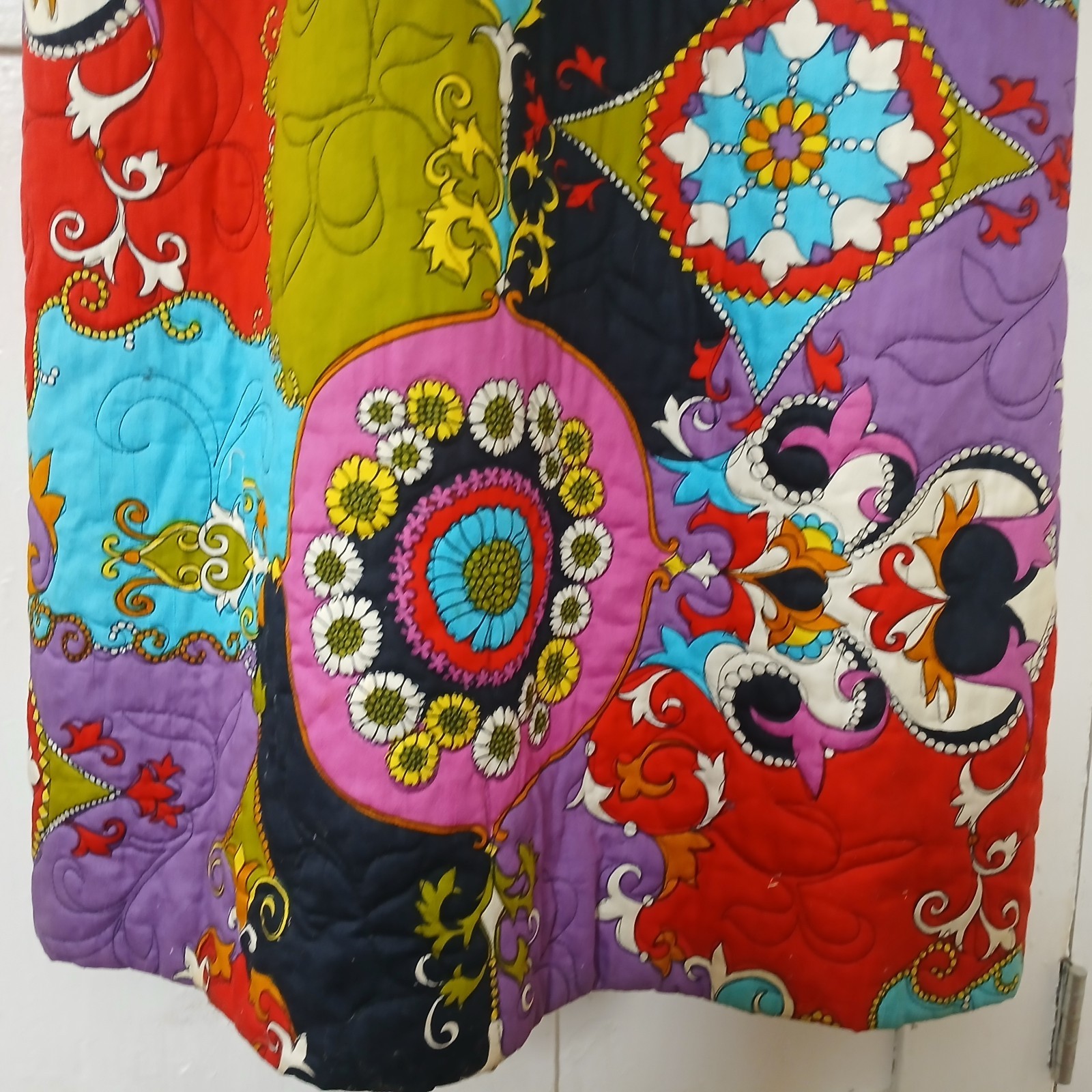 VTG DYNASTY QUILTED MULTICOLORED BEAUTIFULL LONG SLEEVE DRESS SIZE 8 READ