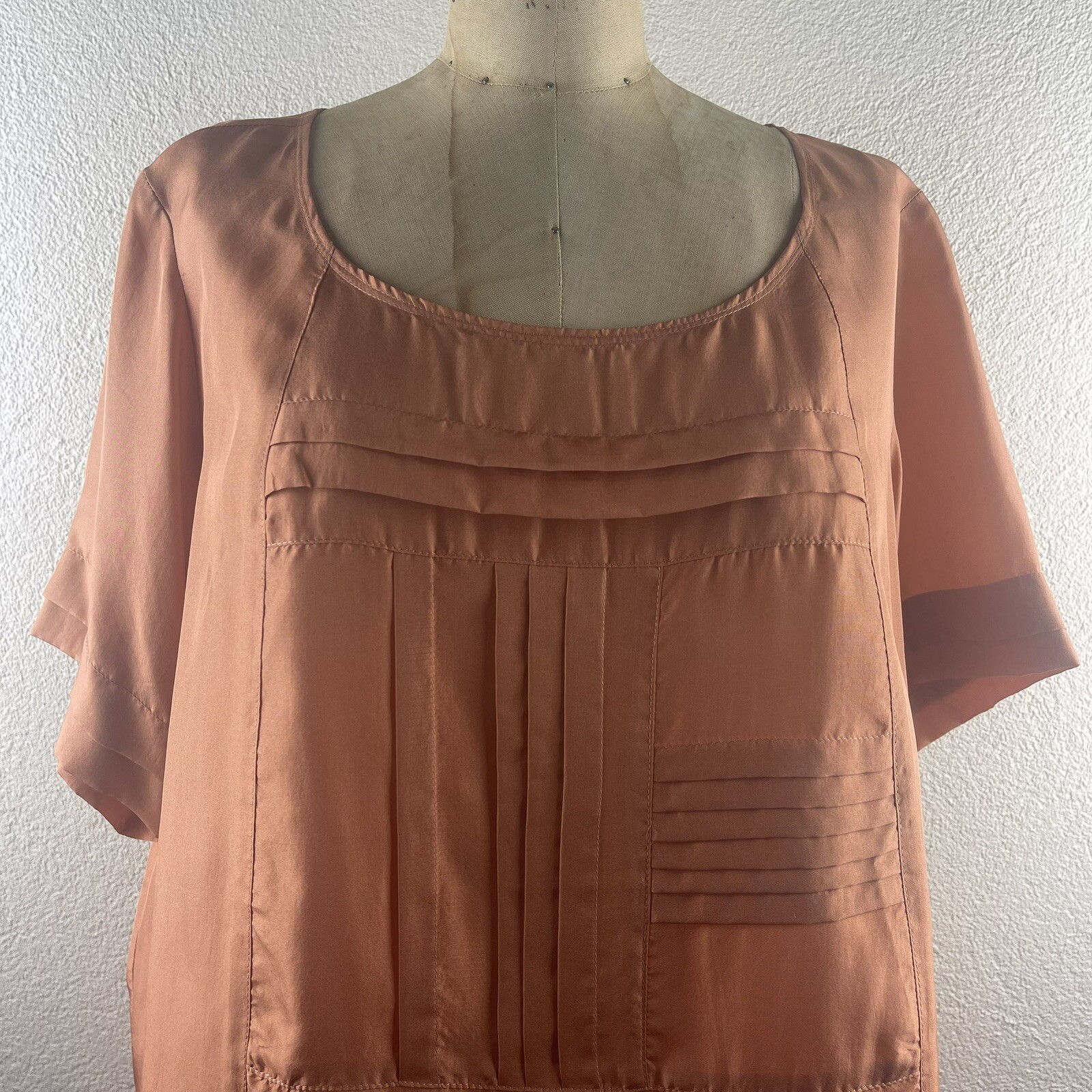 Vintage l 80s XL WinterSilks Silk Pin Tuck Pleated Short Sleeve Relax Fit Blouse