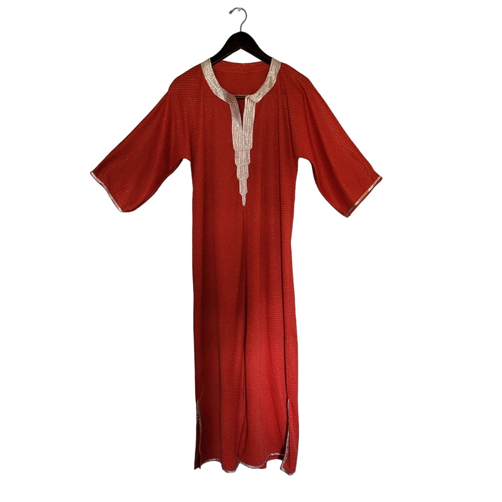 80s Moroccan Caftan Vintage Red Viscose Kaftan House Dress