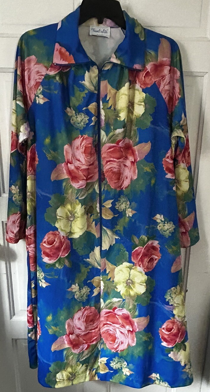 VTG Travel Lite by Boutique Women’s Large Floral Zip Front House Dress Pockets