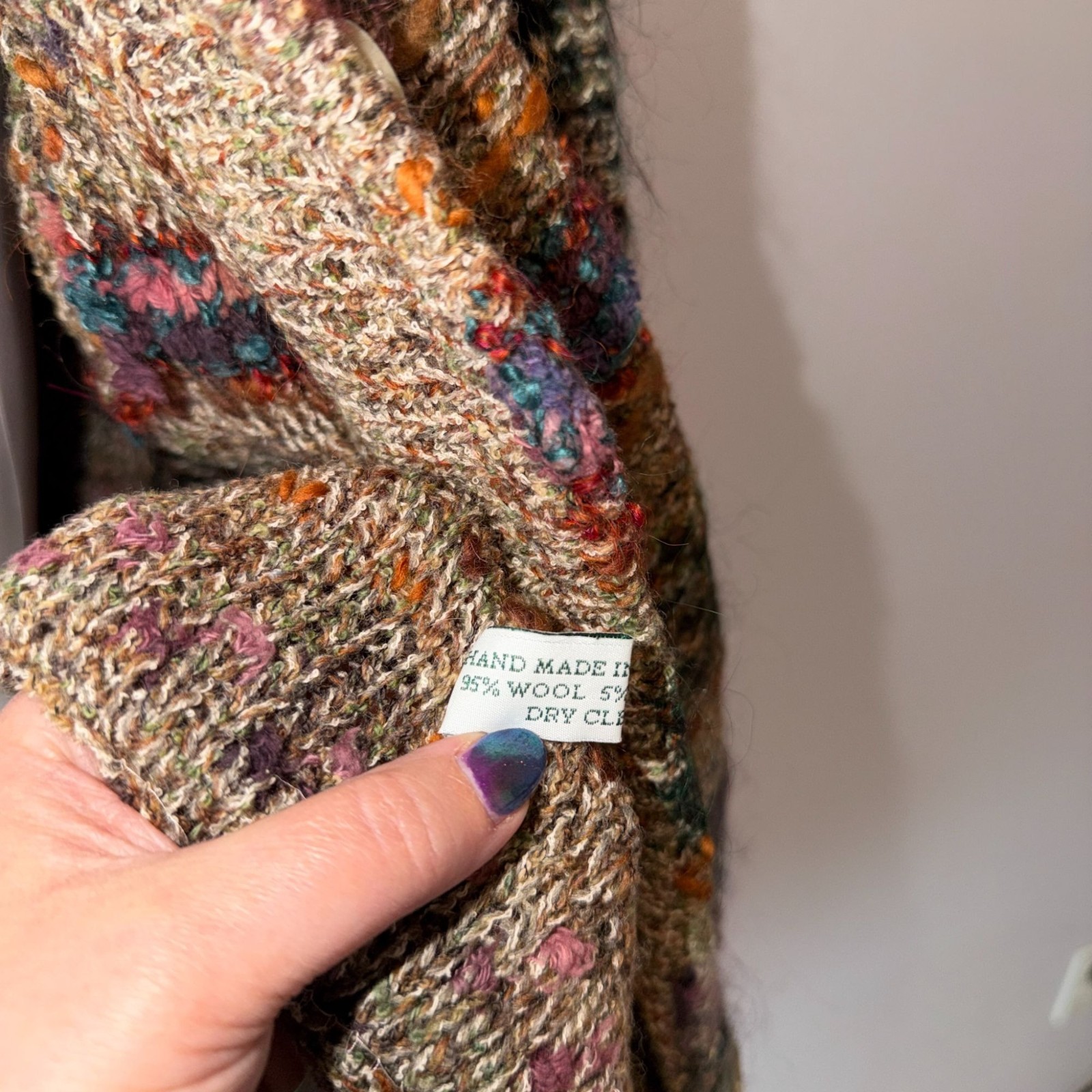 Vintage 90s High Country Hand Knit Wool Cardigan Striped Earth Tones Womens M/L