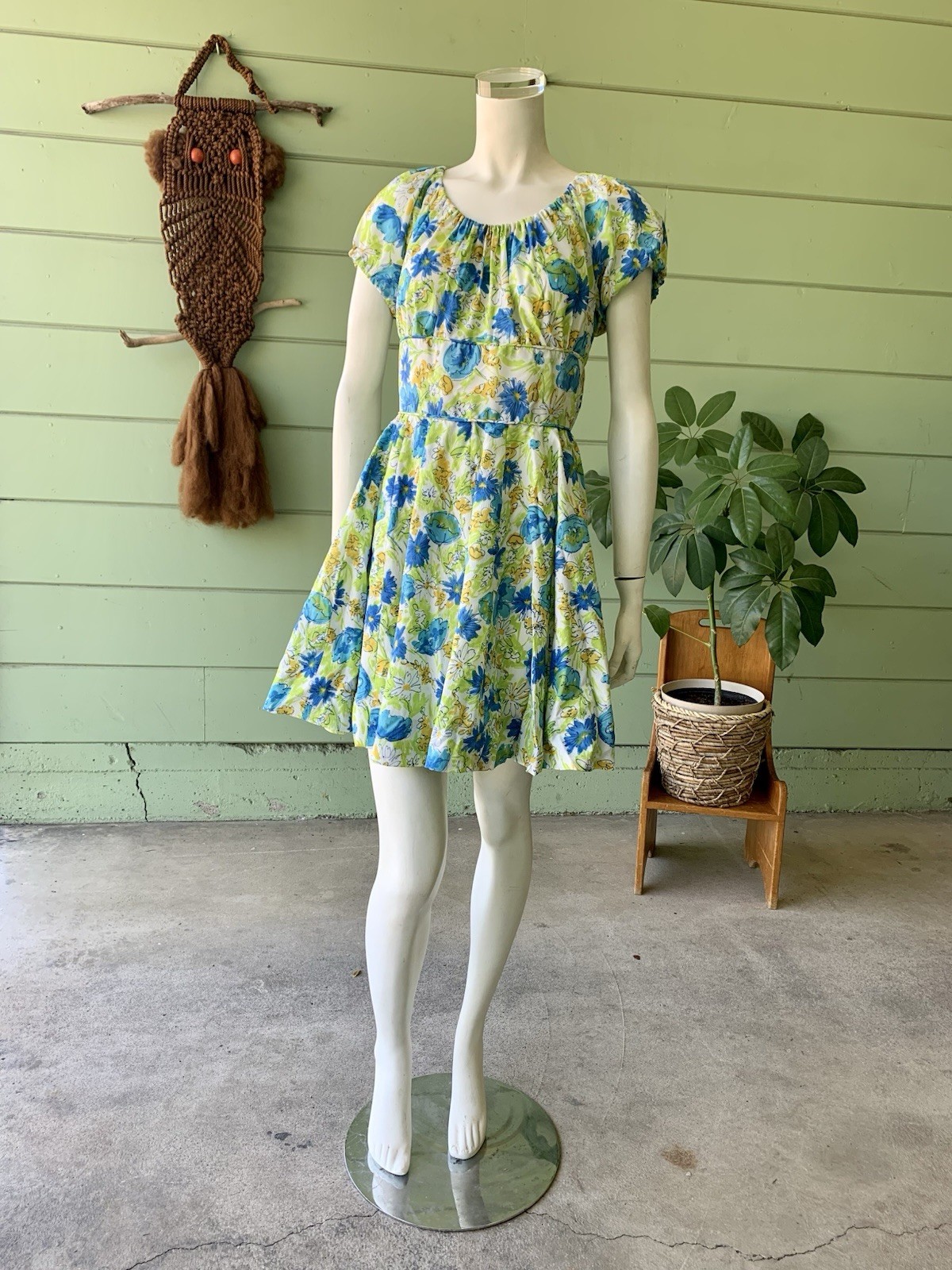 Pretty Floral Watercolor fun Summer Dress 1970s vintage Handmade Boho Cowgirl