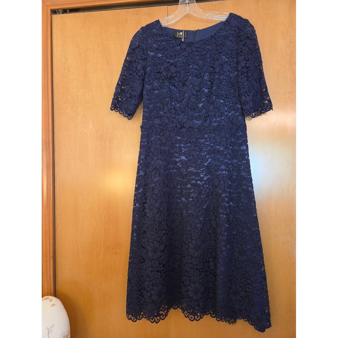 LE COL (Italian) Lace & Satin Dress Viscose Midnight Blue IT 40/US 4 $557 NEW!