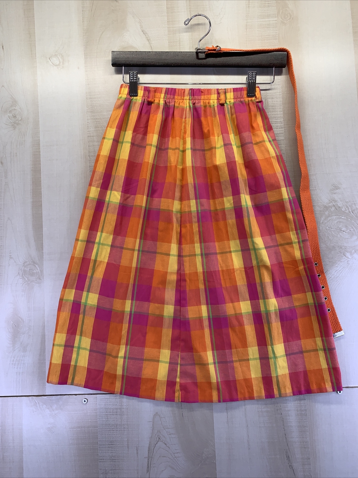 Vintage New Attitude Petites USA Womens Bright Plaid Belted Skirt-7035