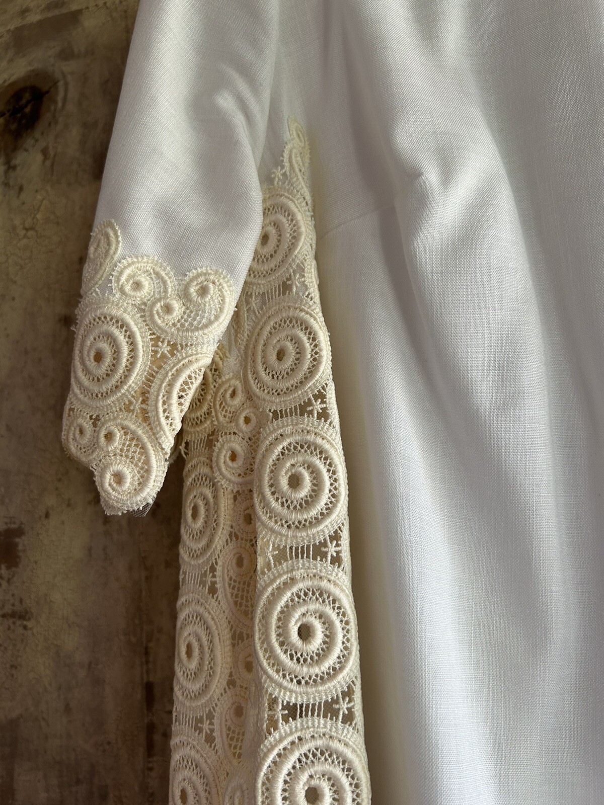 Vtg Edythe Vincent For Alfred Angelo Wedding Dress 1960s White Linen Ivory Lace