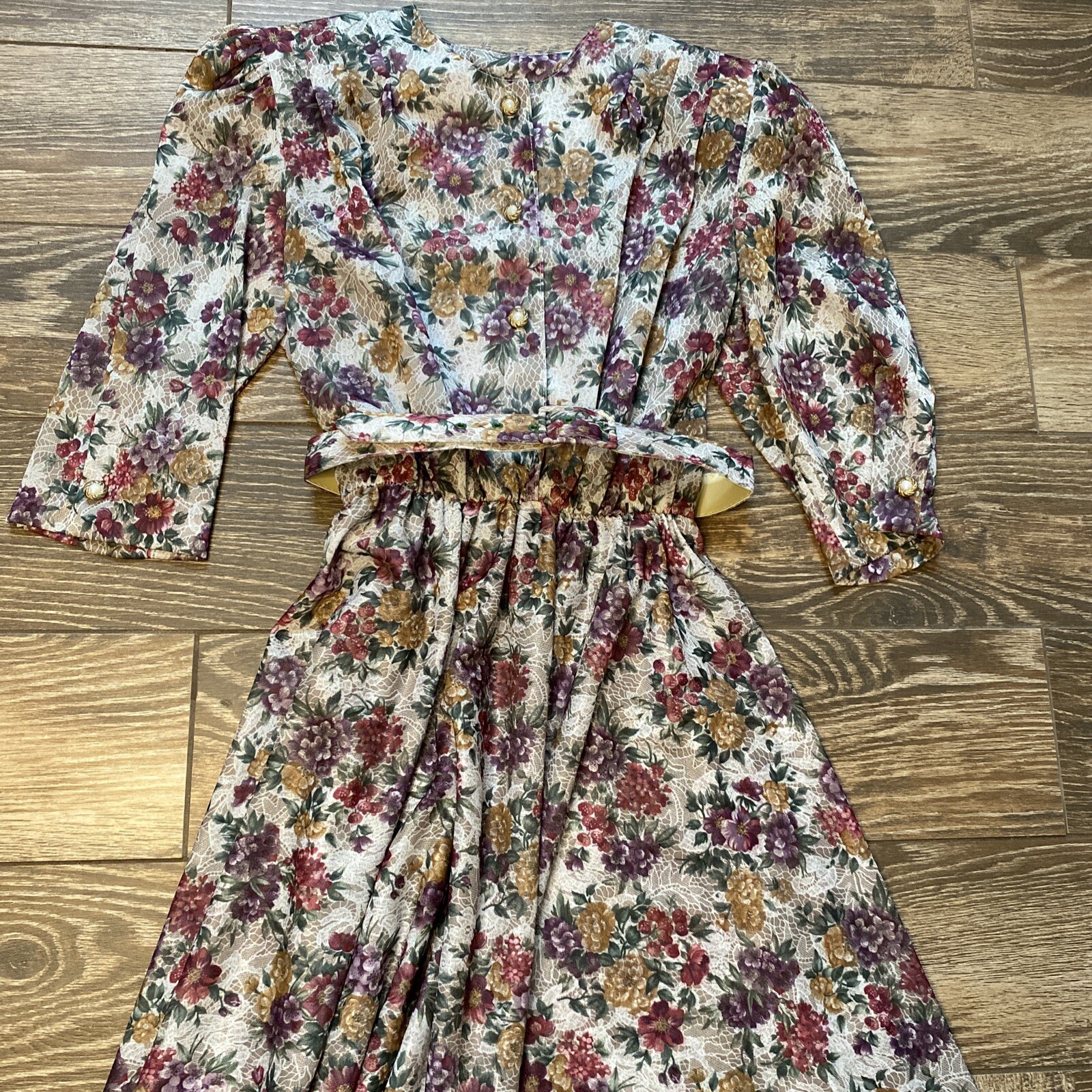 VTG 70s 80s California NEW LOOKS Floral Belted Tea Day Dress AUTHENTIC