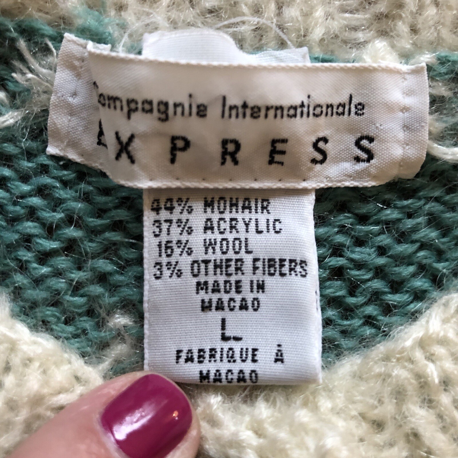 Vintage Mohair Internationale Express Woman Ivory Pink Floral Trellis Sweater L