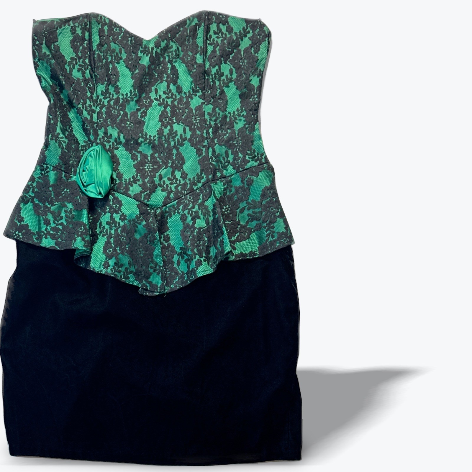 Vintage Gunne Sax Jessica McClintock Dress 80s Green Lace Black Velvet Size 13