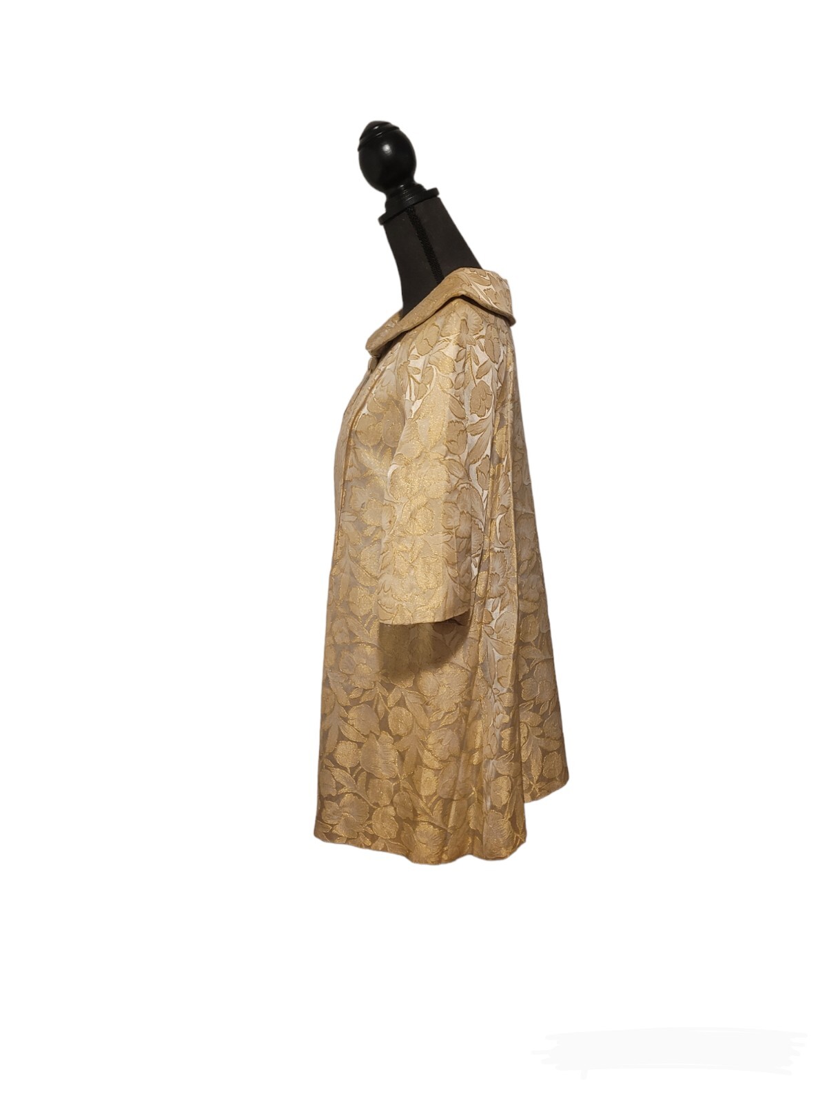VTG 1960’s Swing Coat Women’s Gold Lamé Turquoise Lining Mad Men Jackie O Sz S