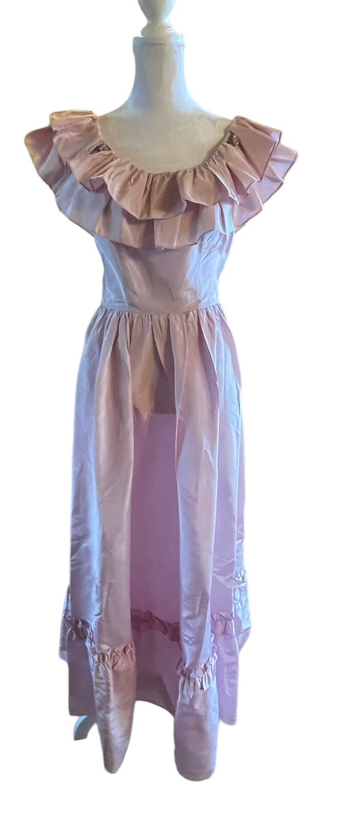 Vintage NOS 80’s Candi Jones Of California Dress Pink 16 Candles 7 Ruffles Long